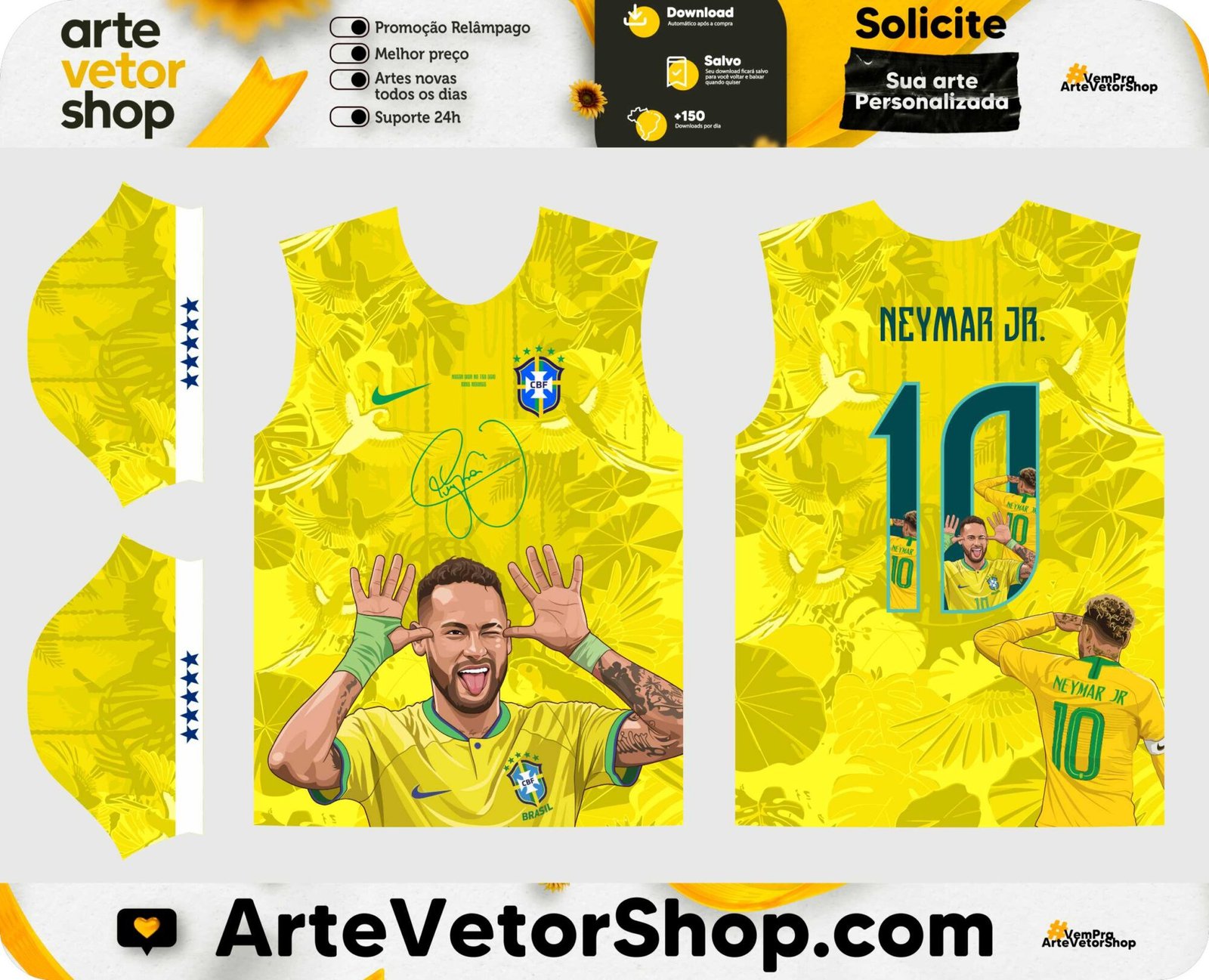 Arte Vetor Camisa Amarela Conceito Brasil x Neymar Jr 2026-27 Titular