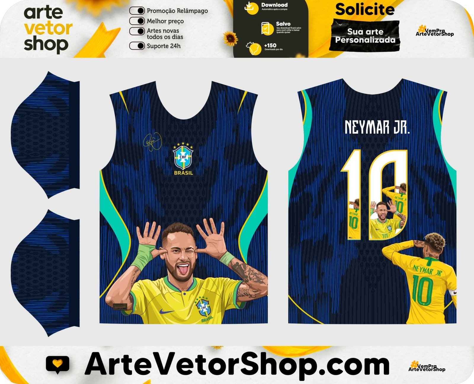 Arte Vetor Camisa Brasil x Neymar Jr 2026-27 Azul